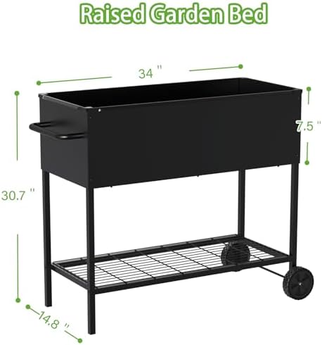 JWPEHOE 34＂Raised Garden Bed with Leg,Mobile Planter Box with Storage Shelf - Image 3