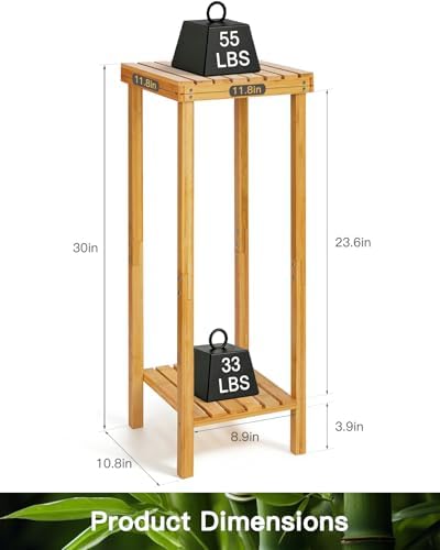 Ufine Bamboo 2-Tier Square Plant Stand, 30 Inch Tall Plant Display Rack - Image 5