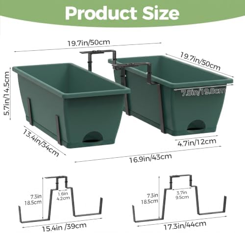 6-Pack Railing Planter Boxes with 3 Sets Double-Sided Adjustable Brackets - Image 2