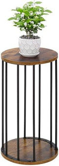 Plant Stand Indoor,small plant stool,Flower Pot Corner stand holder,Mid Century Heavy Duty Metal Tall Home Decor,Modern Round End Table,Small Rustic Display Stand for Living Room,Bedroom(Brown,21In) by Leinade