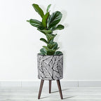 D'vine Dev 12 Inch Planter Pot with Wood Stand, White/Grey, 88-L-C-7 - Image 6