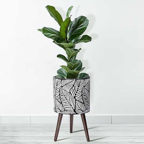 D'vine Dev 12 Inch Planter Pot with Wood Stand, White/Grey, 88-L-C-7 - Image 6