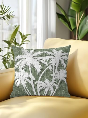 Outdoor Pillow Waterproof 1 Pack, Tropical Palm Tree Patio Throw Pillows for Couch Bed Sofa with Insert, Vintage Moss Green Exotic Botanical Plants Decorative Reading/Camping Pillow Set 18x18 Inch - Image 2