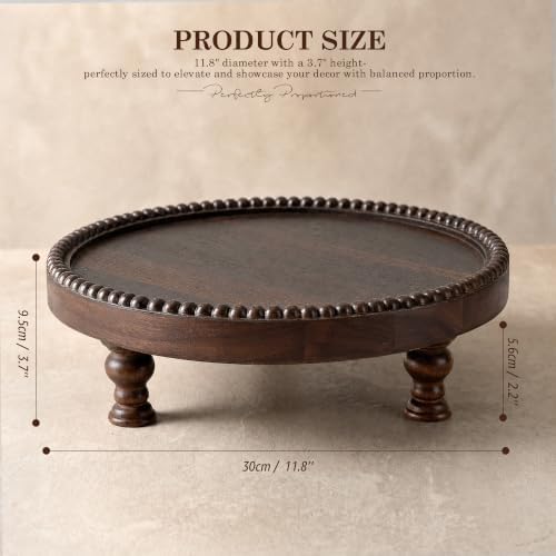 Dark Acacia Wood Round Display Riser with Beaded for Home Decor, Brown - Image 2