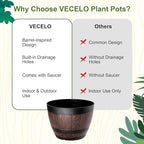 VECELO Plant Pots with Drainage Holes & Saucer, 9/11.3/13 Inch Flower Pots with Tray, 3 Pack Plastic Whiskey Barrel Planters for Indoor & Outdoor Garden Home Plants and Flowers - Image 6