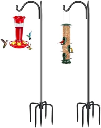FEED GARDEN Bird Feeder Pole, 60 Inch Shepherds Hooks for Outdoor with 5 Prong Base, Adjustable Heavy Duty Shepherds Hook for Plant Baskets, Hummingbird Feeder, Wedding Decor, Lanterns,2 Pack by FEEDGARDEN
