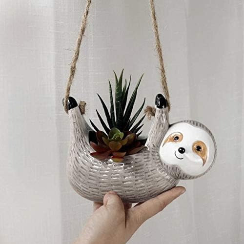SILVERFEVER Sloth Hanging Planter | Succulent Plant Pot |Indoor Outdoor Ceramic Animal Planters Pots| Flowerpot Container (2, Grey) - Image 7