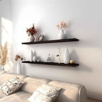 YYWUOJJ Wood Floating Shelves for Wall Decor, Rustic Wall Shelves for Bedroom Bathroom Kitchen Living Room, Set of 4 Walnut 48 Inch - Image 5