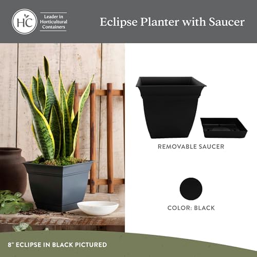 The HC Companies Eclipse Square Planter Pot, 12 Inch, Black, 2-Pack - Image 2