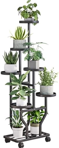 Plant Stand with Wheels, Black 6 Tier Metal Plant Shelf for Indoor Outdoor by YIZAIJIA
