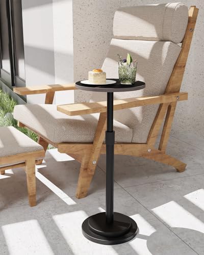 Round Side Table, Height Adjustable Vintage Pedestal Stand, Black - Image 4