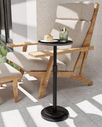 Round Side Table, Height Adjustable Vintage Pedestal Stand, Black - Image 4