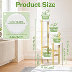 iDavosic.ly 4 Tier Bamboo Plant Stand Indoor Outdoor, Plastic Tray, White - Image 3