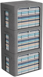 CYhom 3Pack Foldable Storage Bins - Frame Storage Box Linen Fabric Stackable Clothes Container Organizer with Clear Window & Carry Handles Large Capacity (Extra Large-100L, Dark Gray) by CYhom