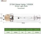 MH 315W Metal Halide Grow Light Bulb Lamp Full Spectrum CCT 10000K,High Efficiency Enhanced Blue Spectrum CDM for Flowering,Compatible with CMH 315 Grow Bulb Fixture PGZX 18 Socket,2Pack - Image 3