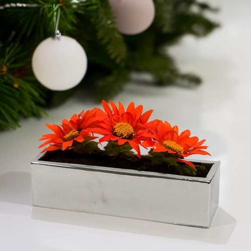 WGVI Long Rectangle Ceramic Planter Vase in Silver 14" x 4" x 4"H, Rectangular Box Block Terrarium Pot, Flower Arrangement, Tabletop Centerpiece, Home Decor Organization Storage Container, 1 Pc. - Image 5