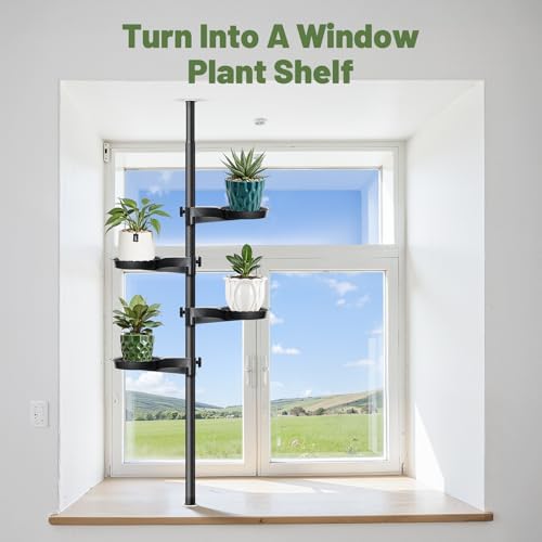 Tension Rod Plant Stand, Plant Poles for Hanging Plants Indoor, 6 Tier Tension Pole Plant Hanger, Floor to Ceiling Plant Pole with 6 Trays Hanging Plant Stand (Fit 3.6-10ft Ceiling) - Image 4