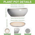SQOWL 12 Inch Bonsai Pots, Large Ceramic Succulent Pots with Saucer, Gray - Image 2