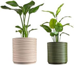 Eyely ASU2004A-2SET Cleo MidCentury Modern Indoor Ripple Eco-Friendly 3D Printed Planters with Drainage, Sand/Olive (Set of 2) by eyely
