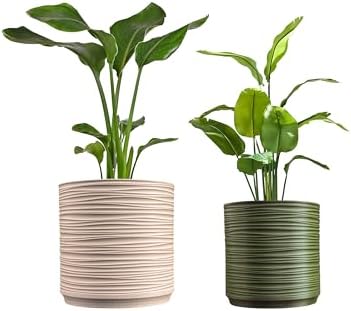 Eyely ASU2004A-2SET Cleo MidCentury Modern Indoor Ripple Eco-Friendly 3D Printed Planters with Drainage, Sand/Olive (Set of 2) by eyely