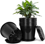 FUIJOL 2 Gallon Plastic Pots with Drip Trays, Sturdy Gallon Plant Pots with Drainage Holes, Large Plastic Planter for Flowers, Ideal for Indoor and Outdoor Use (2Gallon-10PACK) by FUIJOL