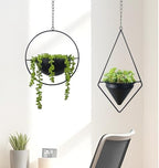 Metal Hanging Planters Set of 2 Modern Indoor Plant Hanger with Round and Diamond Pots, Geometric Small Wall and Ceiling Hanging Plant Holders for Succulents and Herbs, Black Finish - Image 5