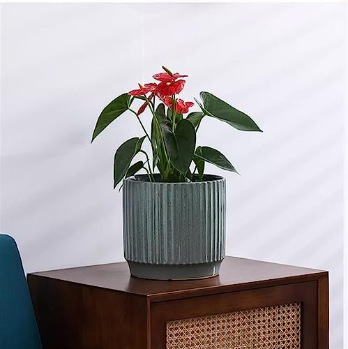 Plant Pot Cylindrical Large Ceramic Plant Pots Simple Lines Gradient Color Flower Pots Living Room Balcony Succulent Plants Green Plants Planters Flower Pots(Green,Small) (Green M) - Image 7