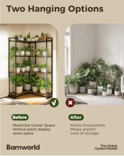 Bamworld Corner Plant Stand Tall Indoor Plant Shelf for Multiple Plants - Image 3