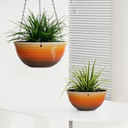 2 Pack 10 Inch Glazed Hanging Planters for Indoor Outdoor Plants, Orange - Image 6