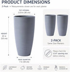 Large Lightweight Tall Plant Pots with Drainage Hole and Saucer, Set of 2 Tall Plastic Planters Indoor Outdoor Flower Pot Tall Planters (Grey Wooden-Matte Finish, 21 Inch, Round) - Image 6