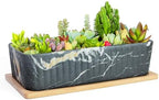 Succulent Pots, Large Shallow Rectangle Planters with Drainage Tray by ARTKETTY