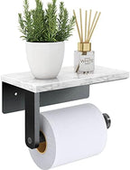 Gypie Marble Toilet Paper Holder with Shelf, Wall Mounted Matte Black by GypieHouseware