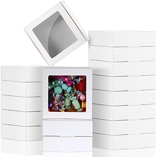Zonon 60 Pcs Kraft Paper Boxes with Window 4.13 x 4.13 x 1.18 Inch (White) by Zonon