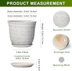 Ceramic Pots for Plants - 5.6 Inch Plant Pot with Drainage Hole and Tray, Round Succulents Pots for Indoor Outdoor, Decorative Planters, Home Room Office Decor, Gifts for Plant Lovers, Grey - Image 2