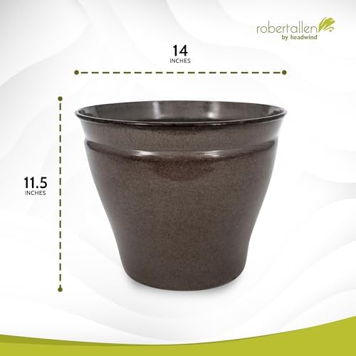 Headwind Glazed Ironstone Avery Collection Decorative Plant Pot – 14" Pebblewood Brown Glazed Decorative Pot – Lightweight & Durable Flower Pots for Indoor Plants - Outdoor Planter by Robert Allen - Image 2