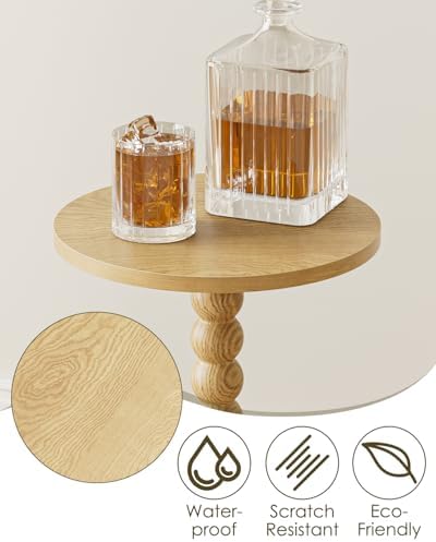 Masupu Round Side Table, Small End Table for Small Spaces, Pedestal Drink Table with Solid Wood Leg for Living Room, Bedroom, Corners(Natural) - Image 5