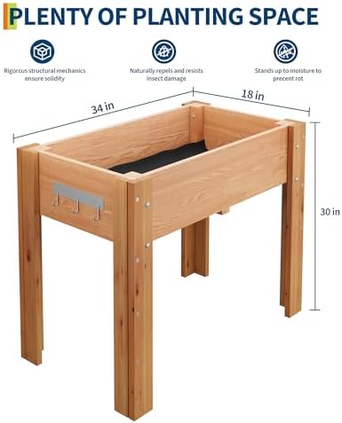 IDEALHOUSE 34"x18"x30" Elevated Wood Raised Garden Bed Planter Box - Image 7