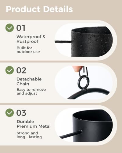 Bamworld Black Hanging Planters for Indoor Outdoor Plants Metal Hanging Pot - Image 5