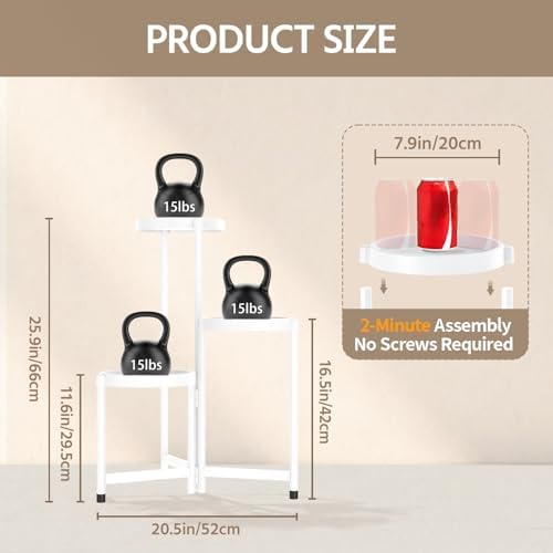 LASZOLA Plant Stand Indoor Outdoor Tall with Plastic Tray, 3 Tiers White - Image 3