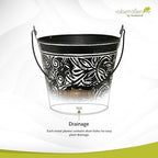 Headwind Vintage Floral Metal Planter with Handle, 12-Inch, Charcoal – Metal Flower Pot & Decorative Bucket Planter, Rustic Metal Outdoor Planter with Drainage Hole for Indoor Plants & Outdoor Garden - Image 5