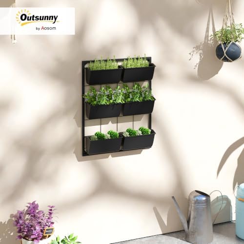 Outsunny 3-Tier Wall Planter w/ 6 Pots, Outdoor Hanging Planter, Black - Image 2