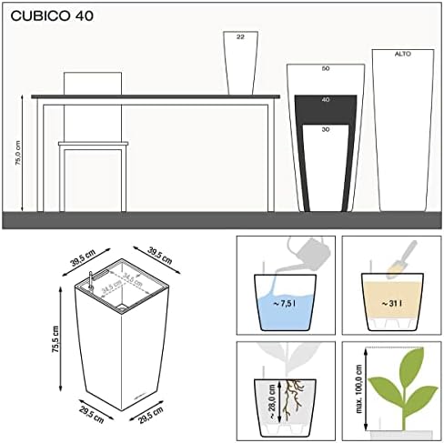 Lechuza CUBICO 40 Black High Gloss, Self-Watering Tall Planter, H29.5 L15.7 W15.7 in - Image 7