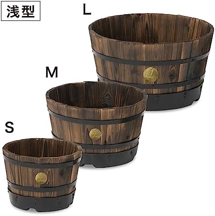 Takasho PPW-01MN Wood Barrel Planter Shallow Type M Depth 13 x Height 7.9 x Width 13.0 inches (33 x 20 x 33 cm), Brown - Image 4