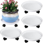 Planterhoma 4 Packs Heavy-Duty Plastic Plant Caddy with Wheels - 11.8" Rolling Plant Stand - Strong Load Bearing - 360 Rotated Wheels - Indoor/Outdoor Use by Planterhoma