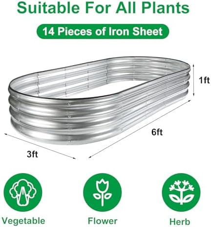 JERIA 2 Pcs 6×3×1ft Oval Raised Garden Bed,Galvanized Raised Garden Bed Kit Outdoor Metal Gardening Planter Box for Vegetable, Fruits, Flower，Herbs - Image 2
