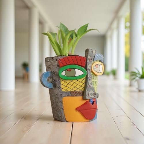 Picasso Abstract Face Flower Pot,Unique Resin Crafted Planter with Drainage Holes,Interesting Colorful Planter with Human face,for Indoor and Outdoor Botanical Home décor (Modern) - Image 7