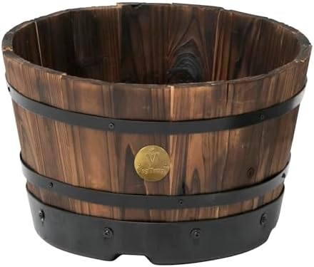 Takasho PPW-01MN Wood Barrel Planter Shallow Type M Depth 13 x Height 7.9 x Width 13.0 inches (33 x 20 x 33 cm), Brown by Takasho