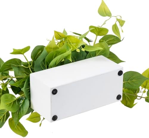 MyGift Vibrant Lifelike Artificial Plant Pothos Leafy Vine Greenery in White Concrete Rectangular Planter Box - Image 7