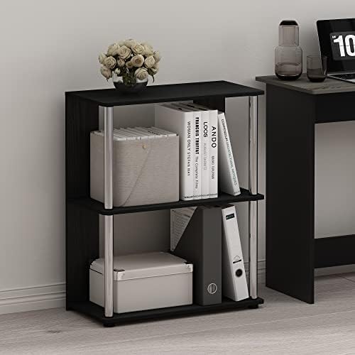 Furinno Jaya Simple Design 3-Tier Bookcase/Bookshelf/Display Rack with Stainless Steel Tubes, Americano - Image 4