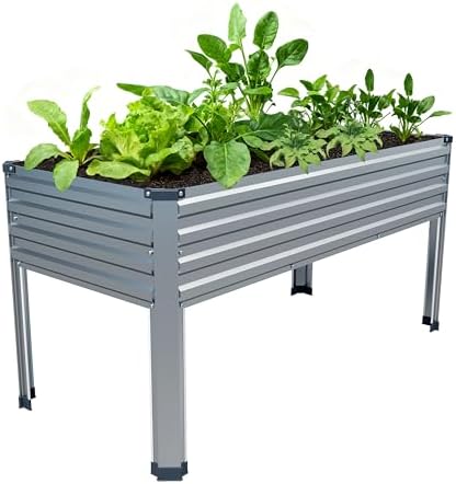48×24×30in Galvanized Raised Garden Bed,Metal Elevated Planter Box with Legs for Patio,Balcony,Backyard,300lb Capacity,Silver by Easllre